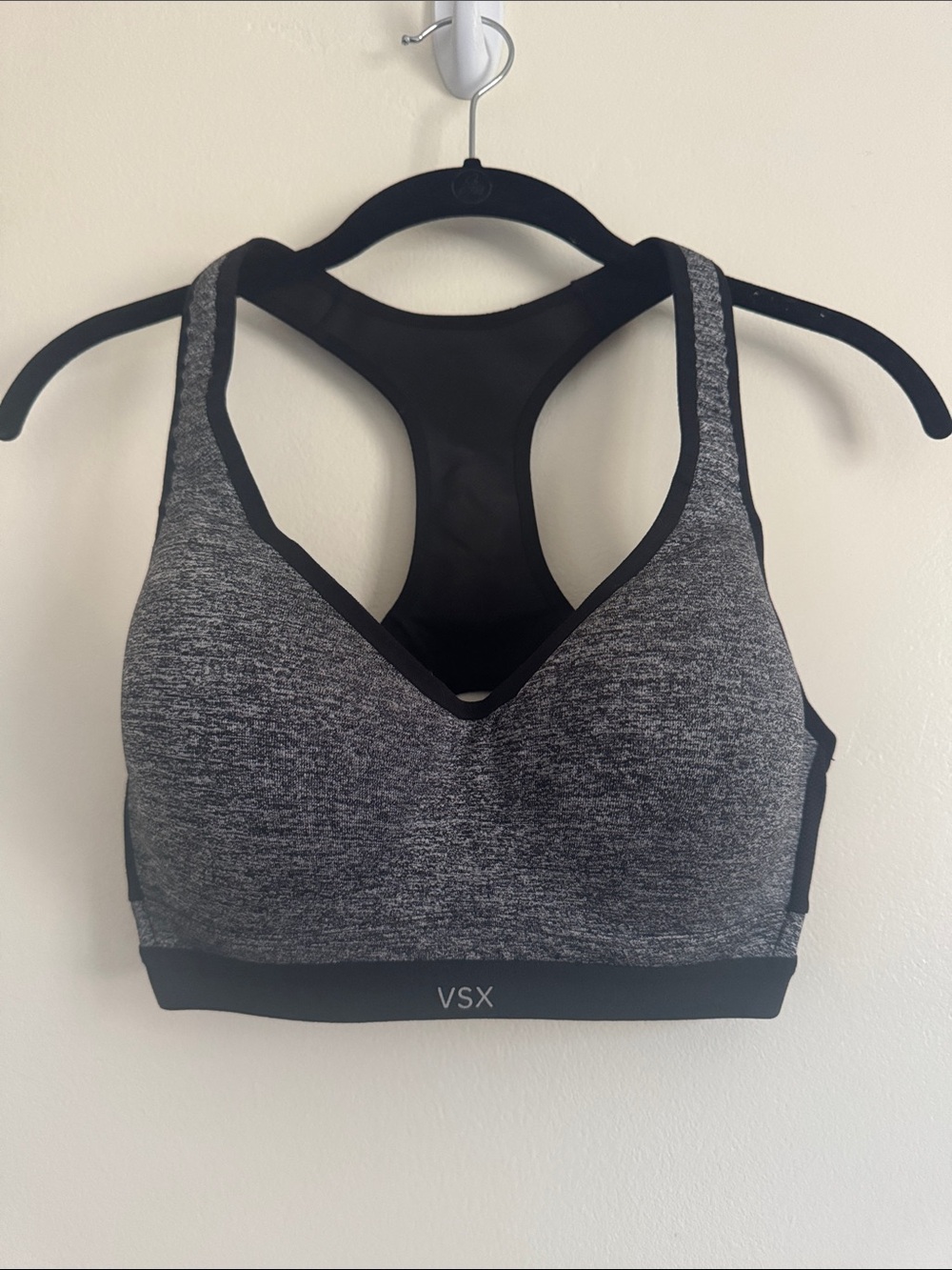 Victoria’s Secret VSX Heathered Black Sports Bra, Underwire, Lightly Padded, 34D